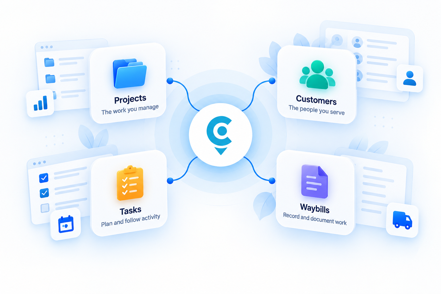 Projects, customers, tasks and waybills connected through NAVARCHOS