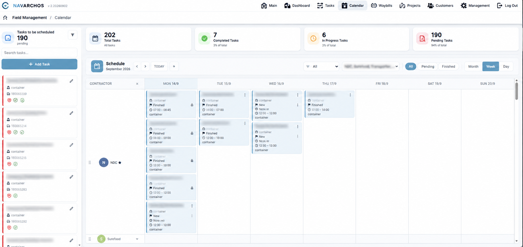 Field Operations calendar with scheduled tasks and pending work