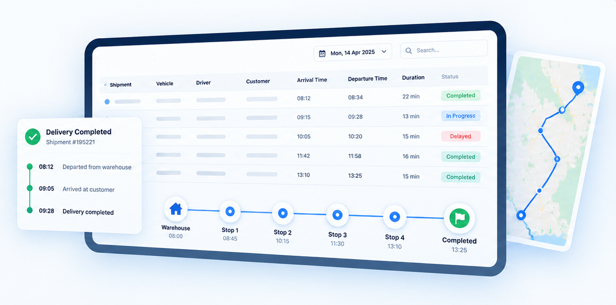 NAVARCHOS delivery history records with delivery status indicators