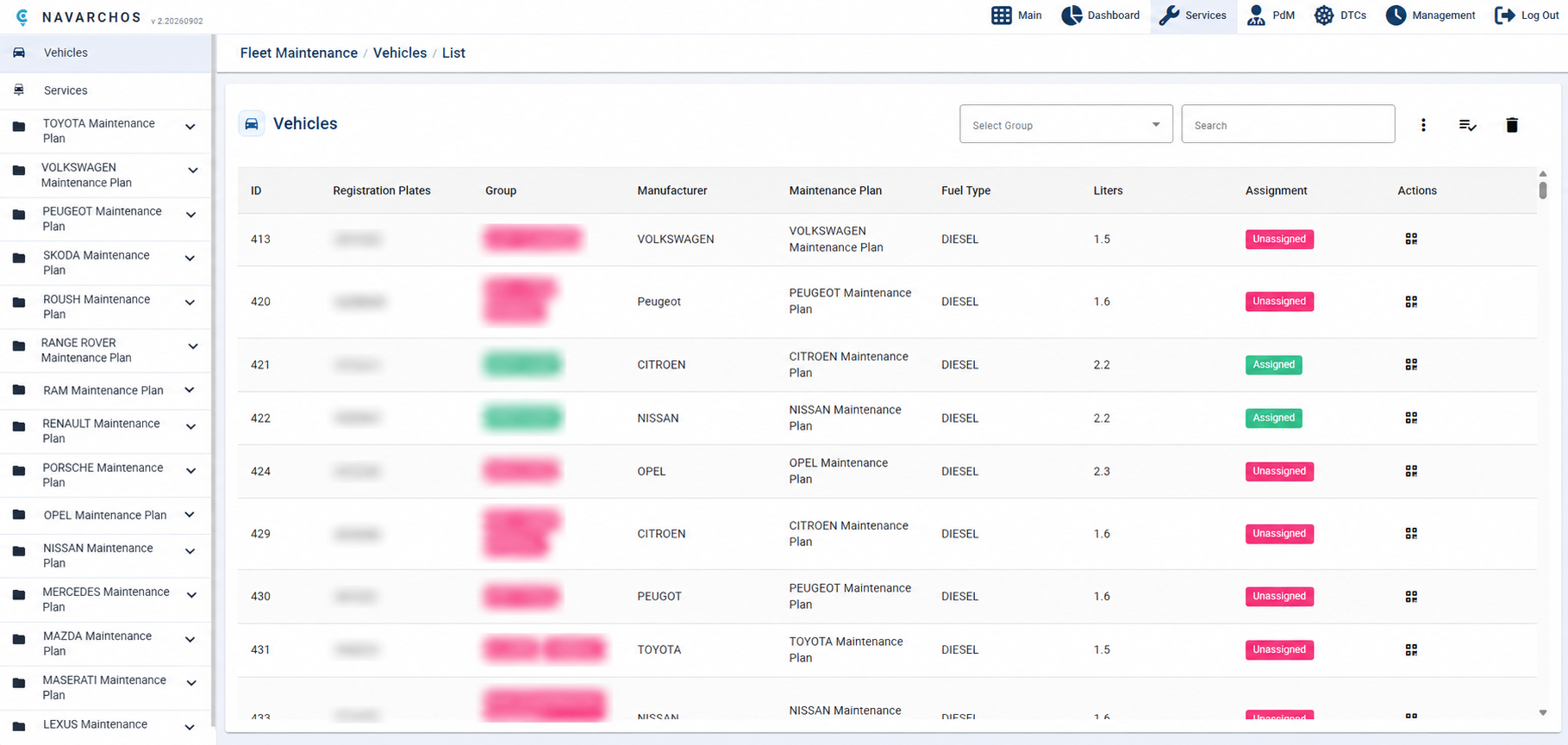 Maintenance dashboard showing service requests and statuses