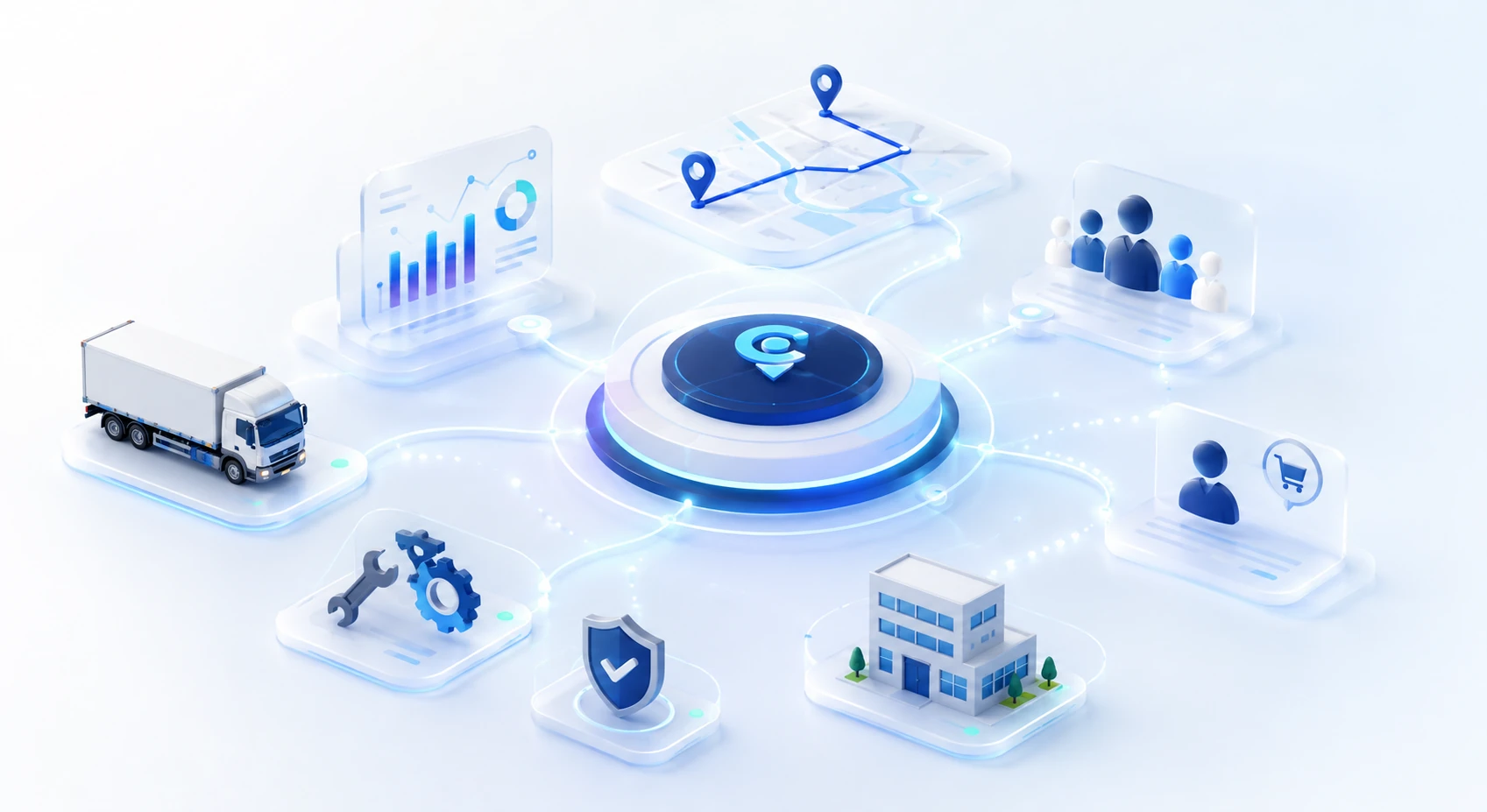 NAVARCHOS Business Suite login screen with an overview of operational capabilities